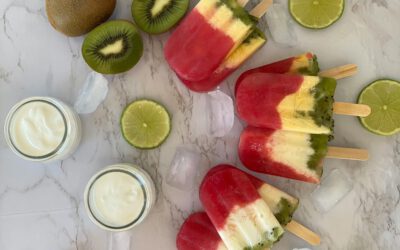 Stoplicht ijs met aardbei, mango en kiwi